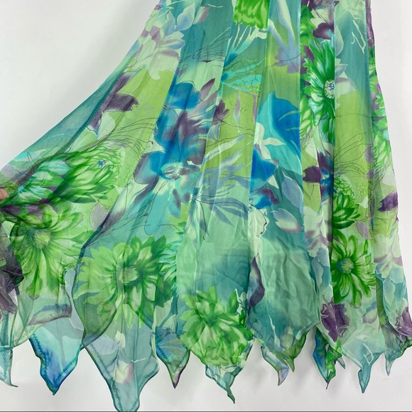 Sue Wong aqua/lime floral silk Dress Size 2 NWT - Picture 3 of 15